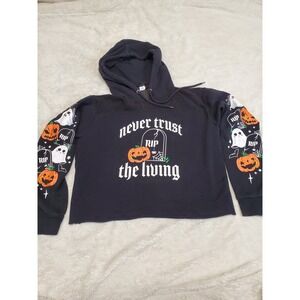 Social Collision Black‎ Orange Halloween Pumpkin Cropped Hoodie Top Women Small